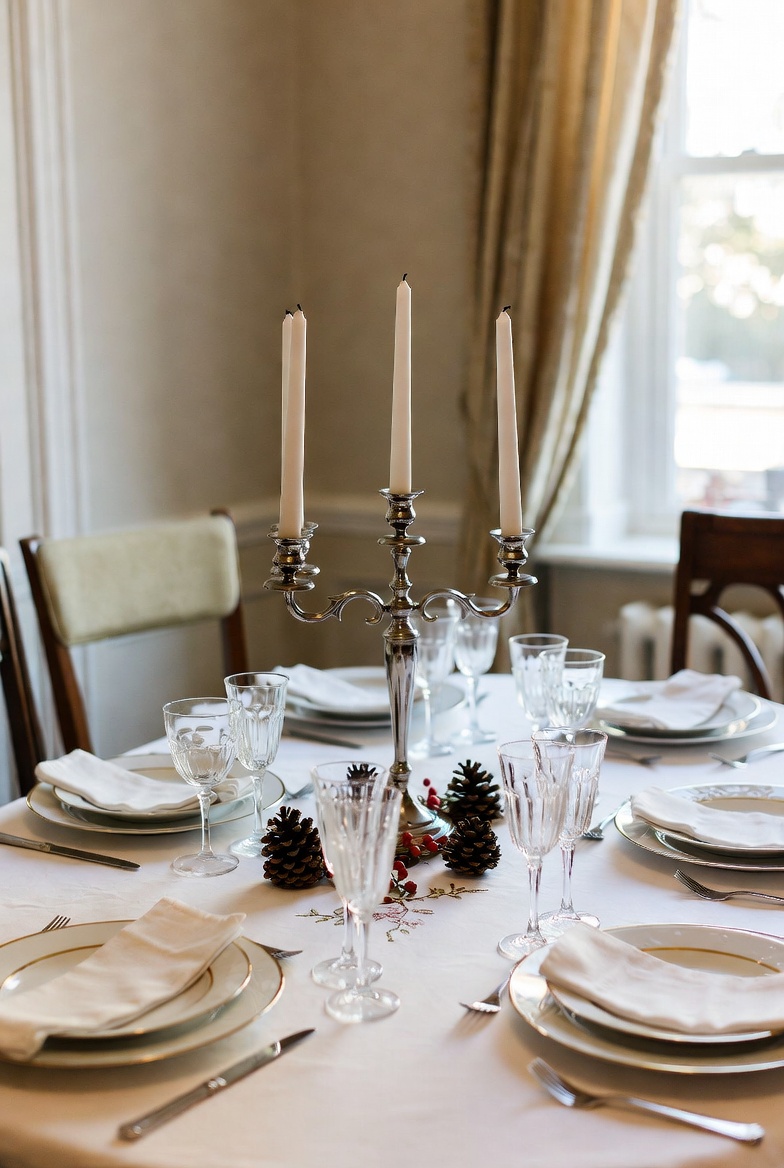 Luxury holiday dining table set with elegant decorations